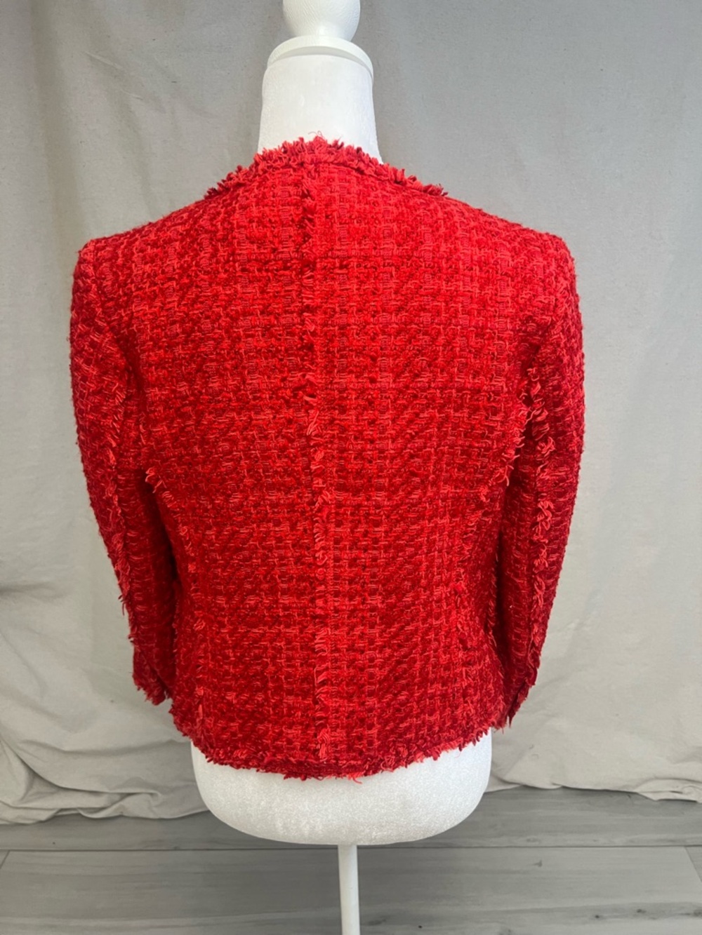 Zara Red Tweed Fantasy Fabric Blazer Jacket A455 Gold Buttons Sz S French Girl - Picture 5 of 10